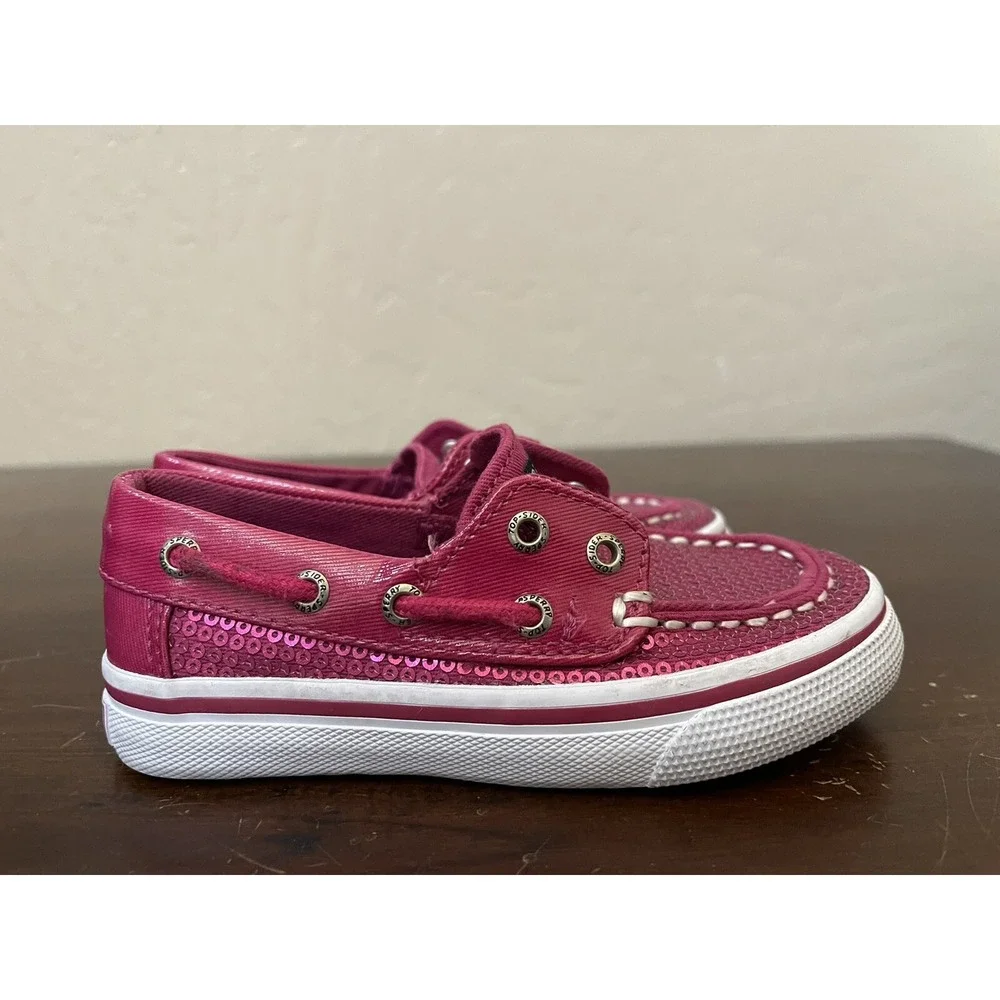 Girls Toddler Sperry Boat Shoes Size 8M Hot Pink Style Bahama Sequin Design